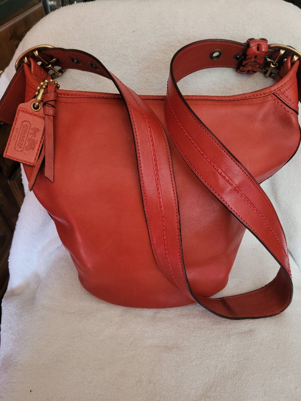 Coach Vermilliion (orangy-red) Vintage 2007 Bleecker Bucket Bag